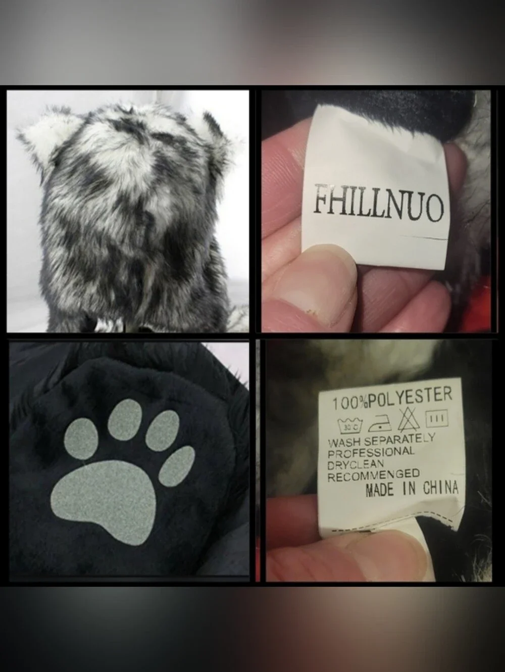 Amazon white winter wolf faux fur wolf ears paws as scarf mittens hat hood NWOT